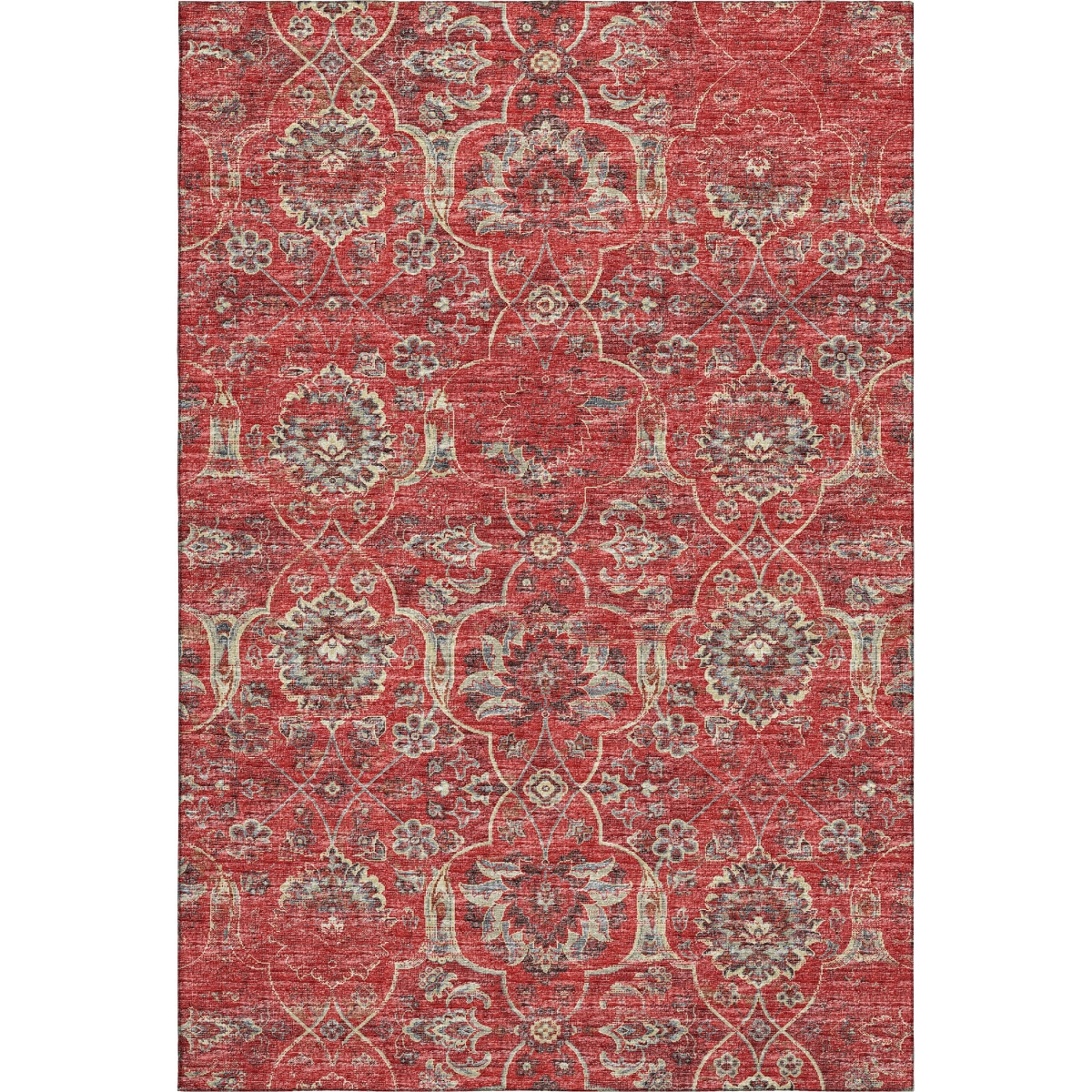 644587 3 x 5 ft. Red & Beige Floral Medallion Washable Machine Made Rectangle Area Rug with UV Protection