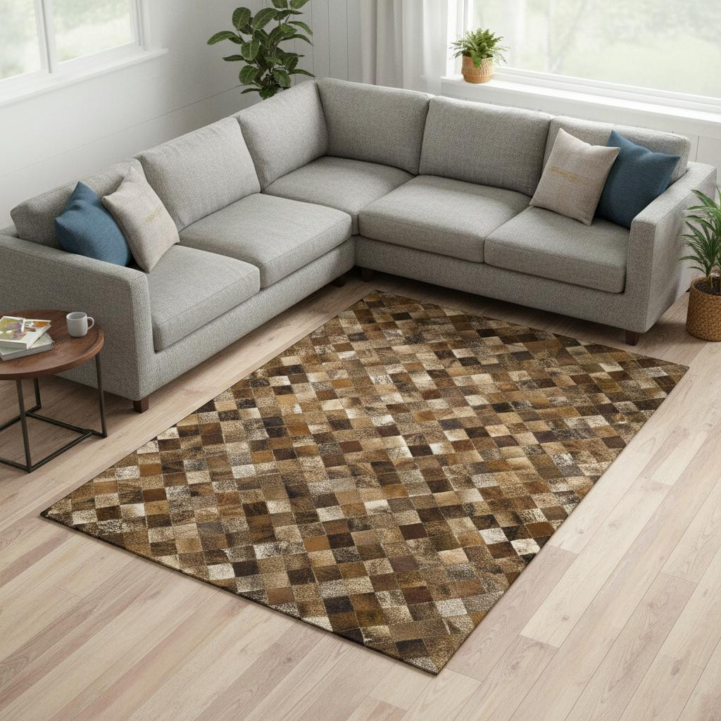 644658 10 x 14 ft. Brown, Beige & Coffee Geometric Washable Machine Made Rectangle Area Rug with UV Protection