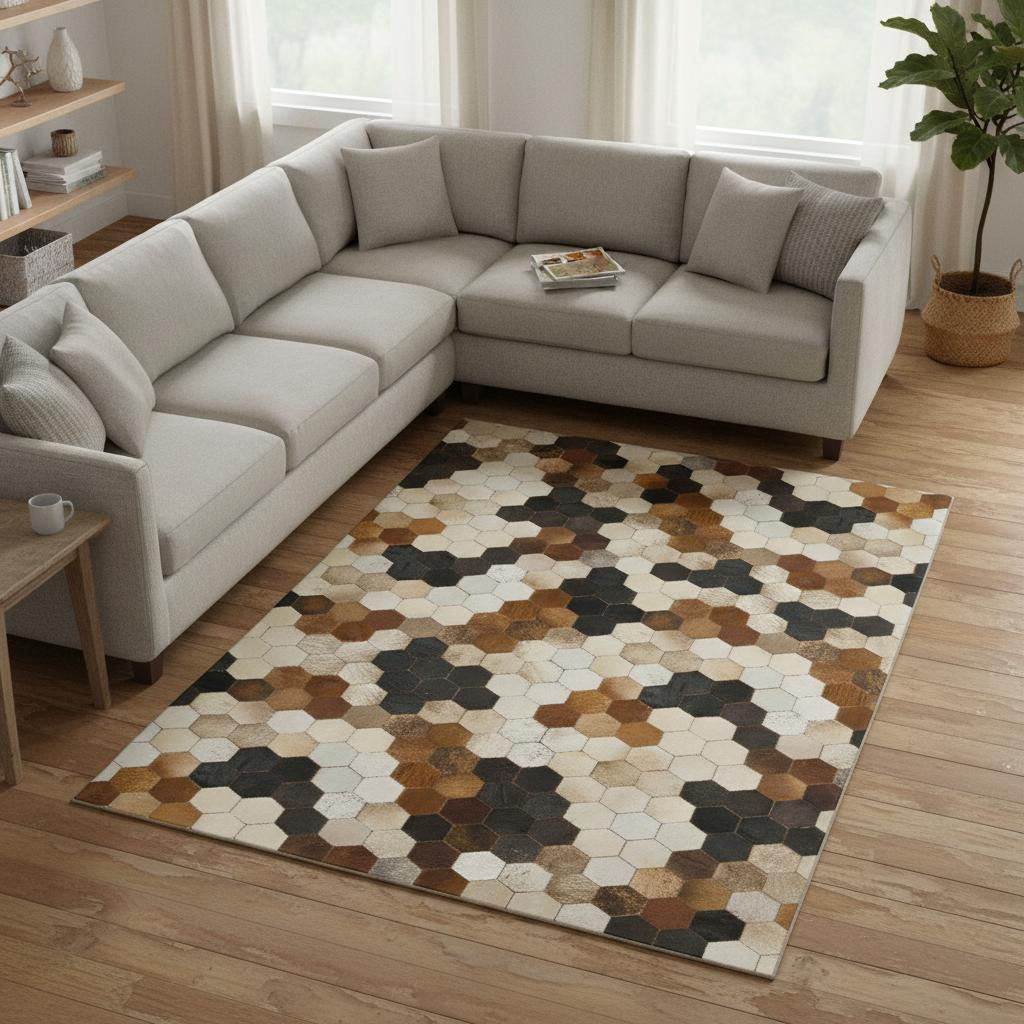 644718 10 x 14 ft. Black Brown & Ivory Geometric Washable Machine Made Rectangle Area Rug with UV Protection