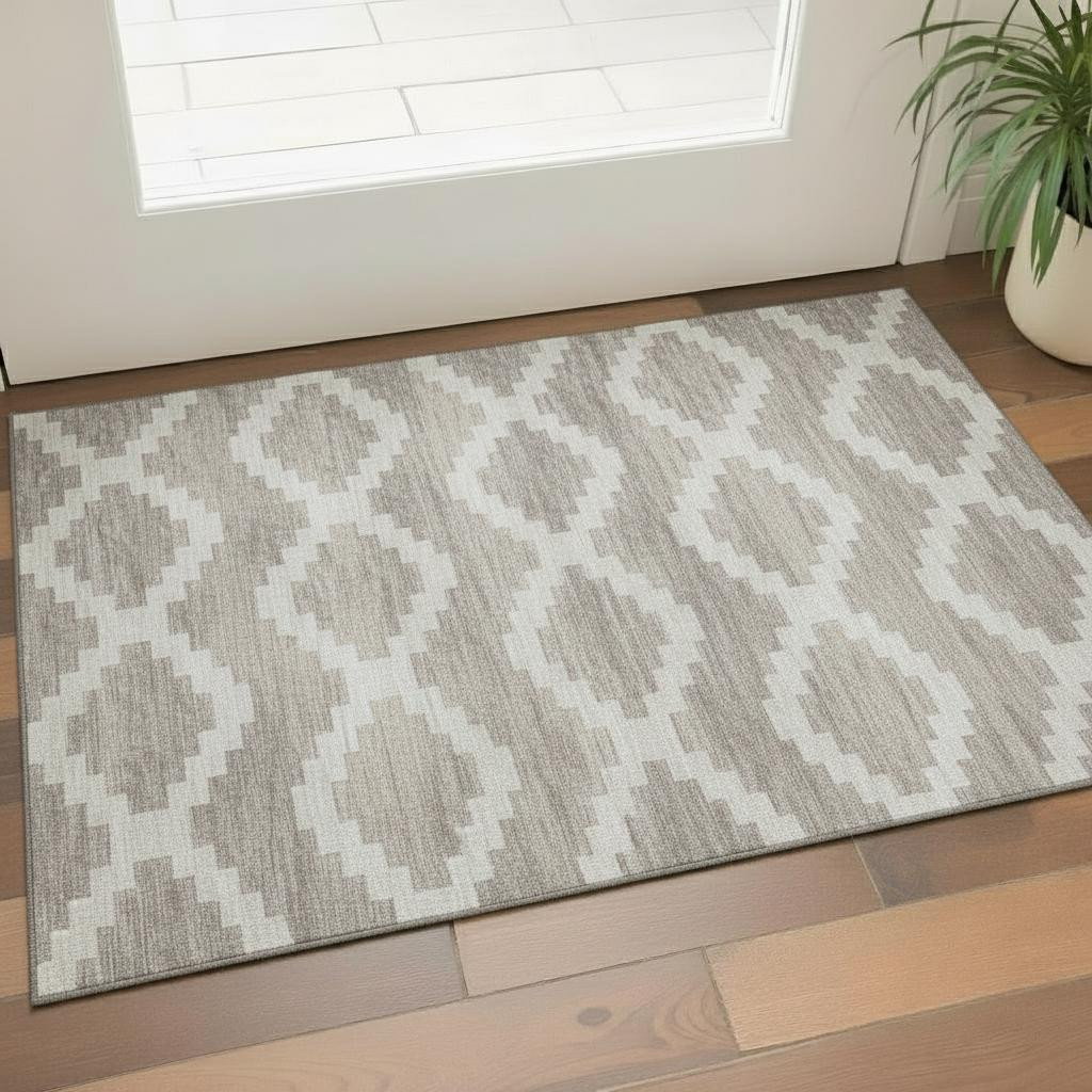 644941 3 x 5 ft. Tan Ivory & Beige Tribal Washable Machine Made Rectangle Area Rug with UV Protection