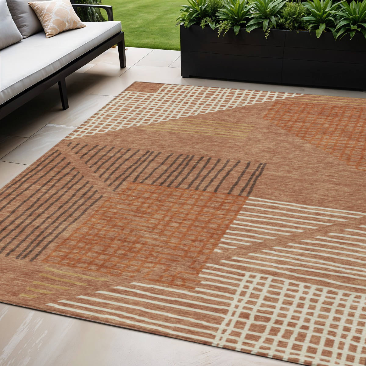 641411 5 x 8 ft. Rust & Ivory Striped Washable Transitional Indoor & Outdoor Rectangle Area Rug