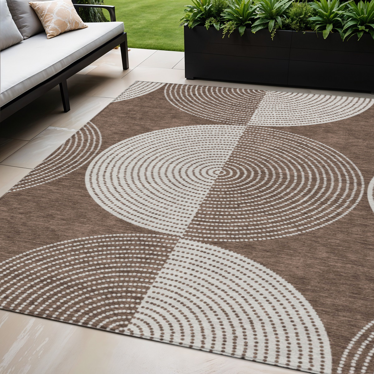 641585 5 x 8 ft. Beige & Taupe Geometric Washable Transitional Indoor & Outdoor Rectangle Area Rug