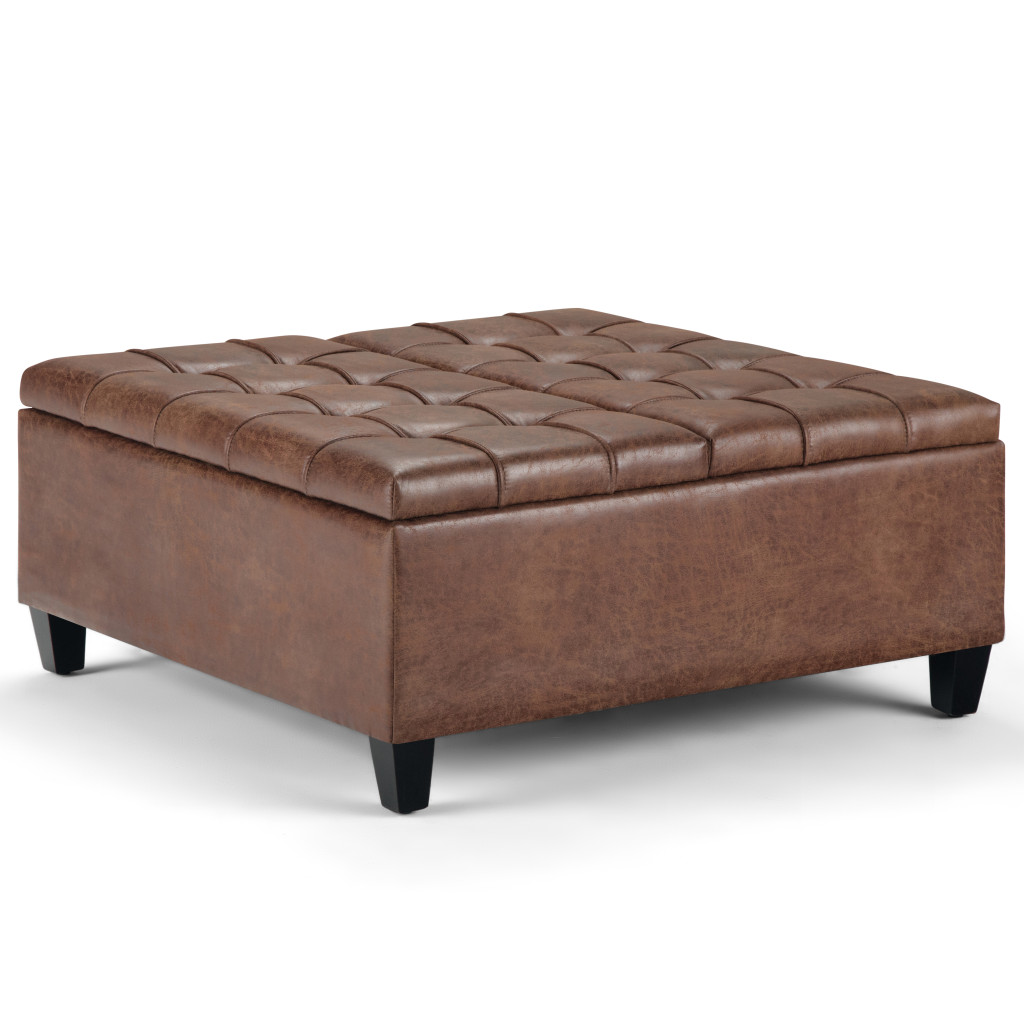641650 16.50 x 36 x 36 in. Brown & Espresso Leather Cocktail Ottoman with Storage