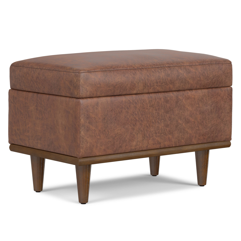 641735 18 x 26 x 16 in. Brown & Walnut Leather Cocktail Ottoman with Storage
