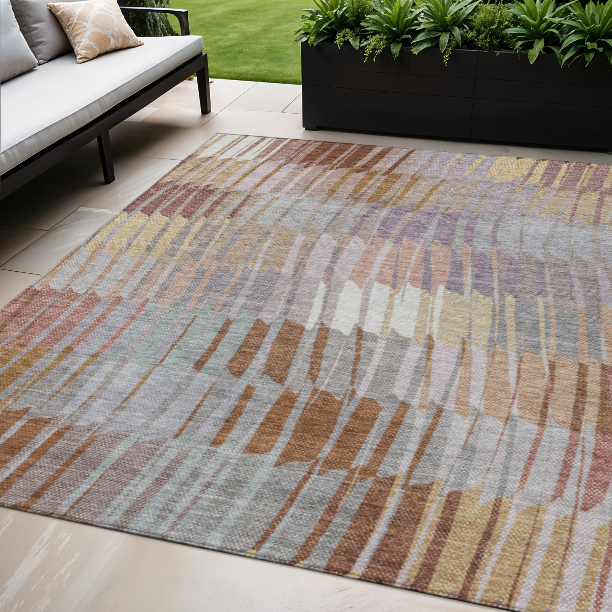 641423 5 x 8 ft. Copper, Ivory & Wheat Striped Washable Transitional Indoor & Outdoor Rectangle Area Rug