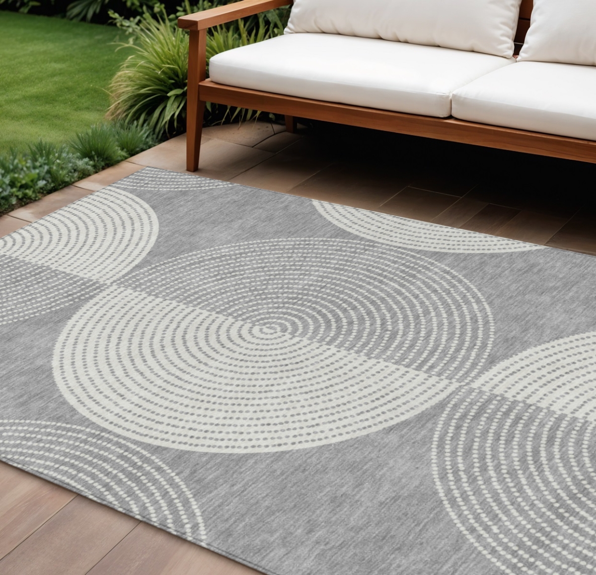 641617 8 x 10 ft. Gray & Ivory Geometric Washable Transitional Indoor & Outdoor Rectangle Area Rug