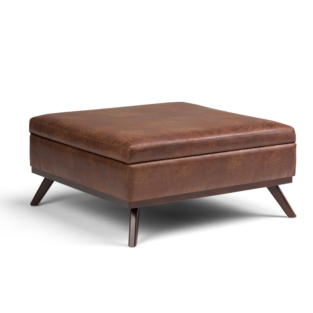 641701 19.30 x 36 x 36 in. Brown Leather Cocktail Ottoman with Storage