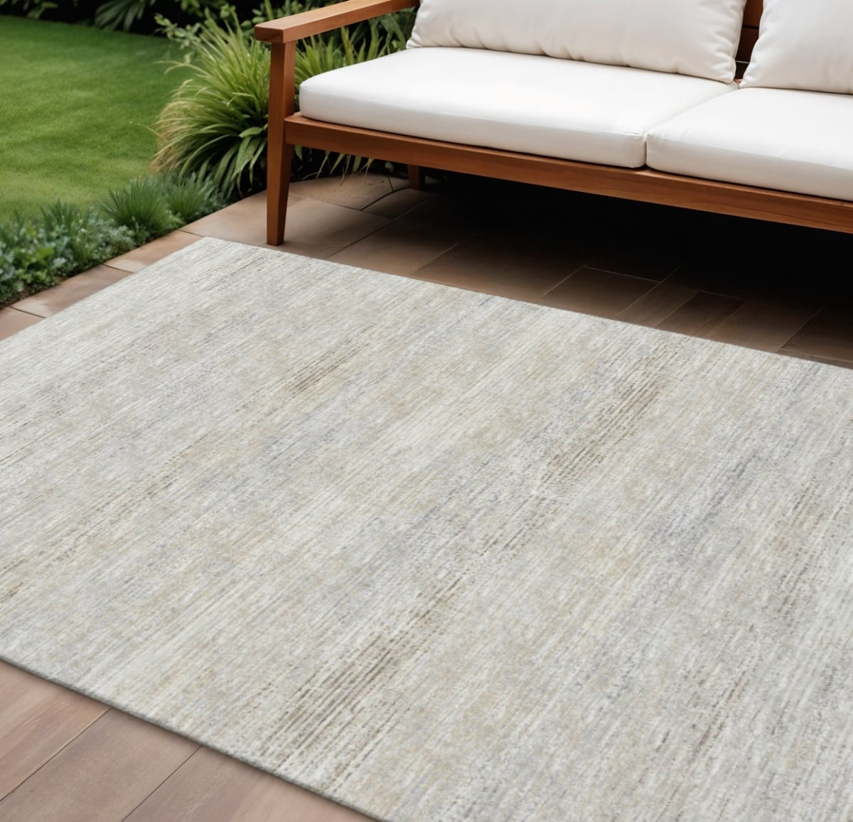 642371 8 x 10 ft. Beige & Ivory Abstract Washable Transitional Indoor & Outdoor Rectangle Area Rug