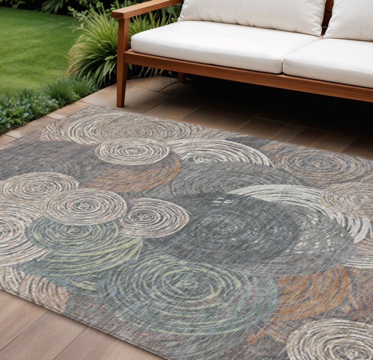 641275 8 x 10 ft. Brown, Taupe & Beige Geometric Washable Transitional Indoor & Outdoor Rectangle Area Rug
