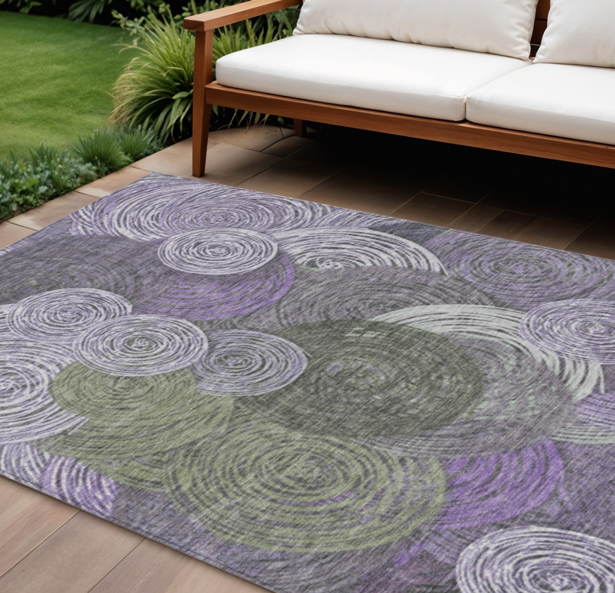 641295 10 x 14 ft. Purple Green & Gray Geometric Washable Transitional Indoor & Outdoor Rectangle Area Rug