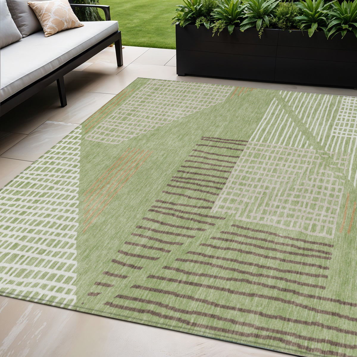 641369 5 x 8 ft. Artichoke Green & Ivory Striped Washable Transitional Indoor & Outdoor Rectangle Area Rug