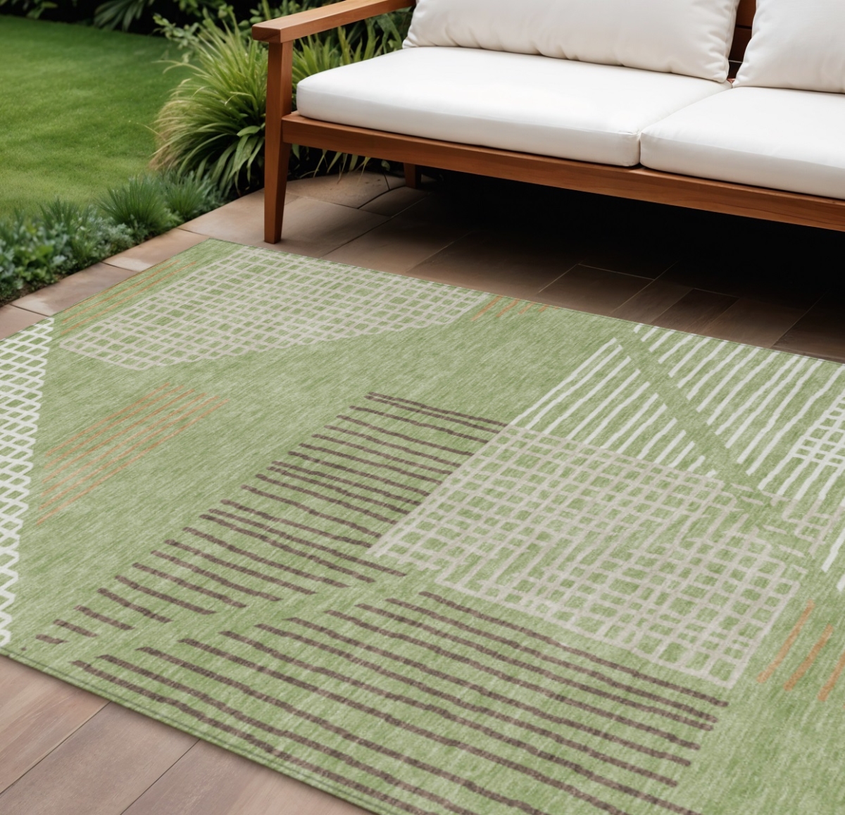 641372 9 x 12 ft. Artichoke Green & Ivory Striped Washable Transitional Indoor & Outdoor Rectangle Area Rug