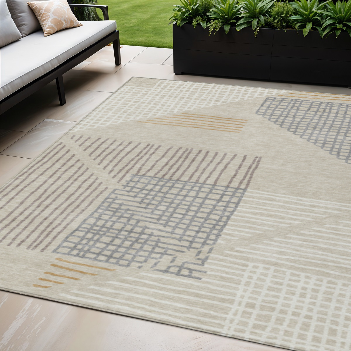 641375 5 x 8 ft. Beige & Gray Striped Washable Transitional Indoor & Outdoor Rectangle Area Rug