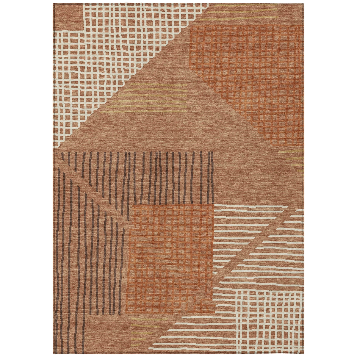641410 3 x 5 ft. Rust & Ivory Striped Washable Transitional Indoor & Outdoor Rectangle Area Rug