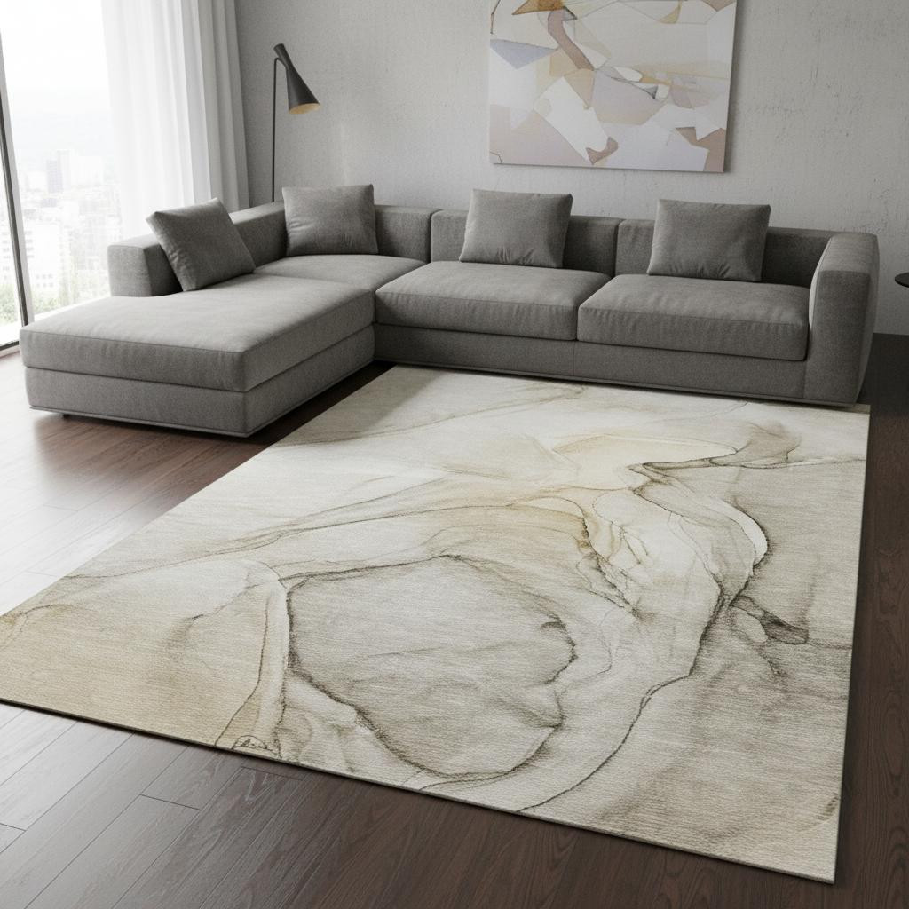 646608 10 x 14 ft. Beige & Ivory Abstract Transitional Washable Machine Made Rectangle Area Rug with UV Protection