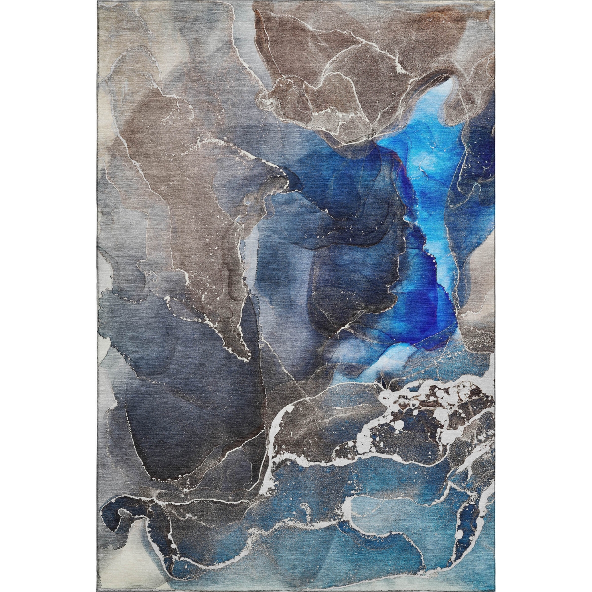 646681 3 x 5 ft. Navy Blue & Charcoal Abstract Washable Machine Made Rectangle Area Rug with UV Protection