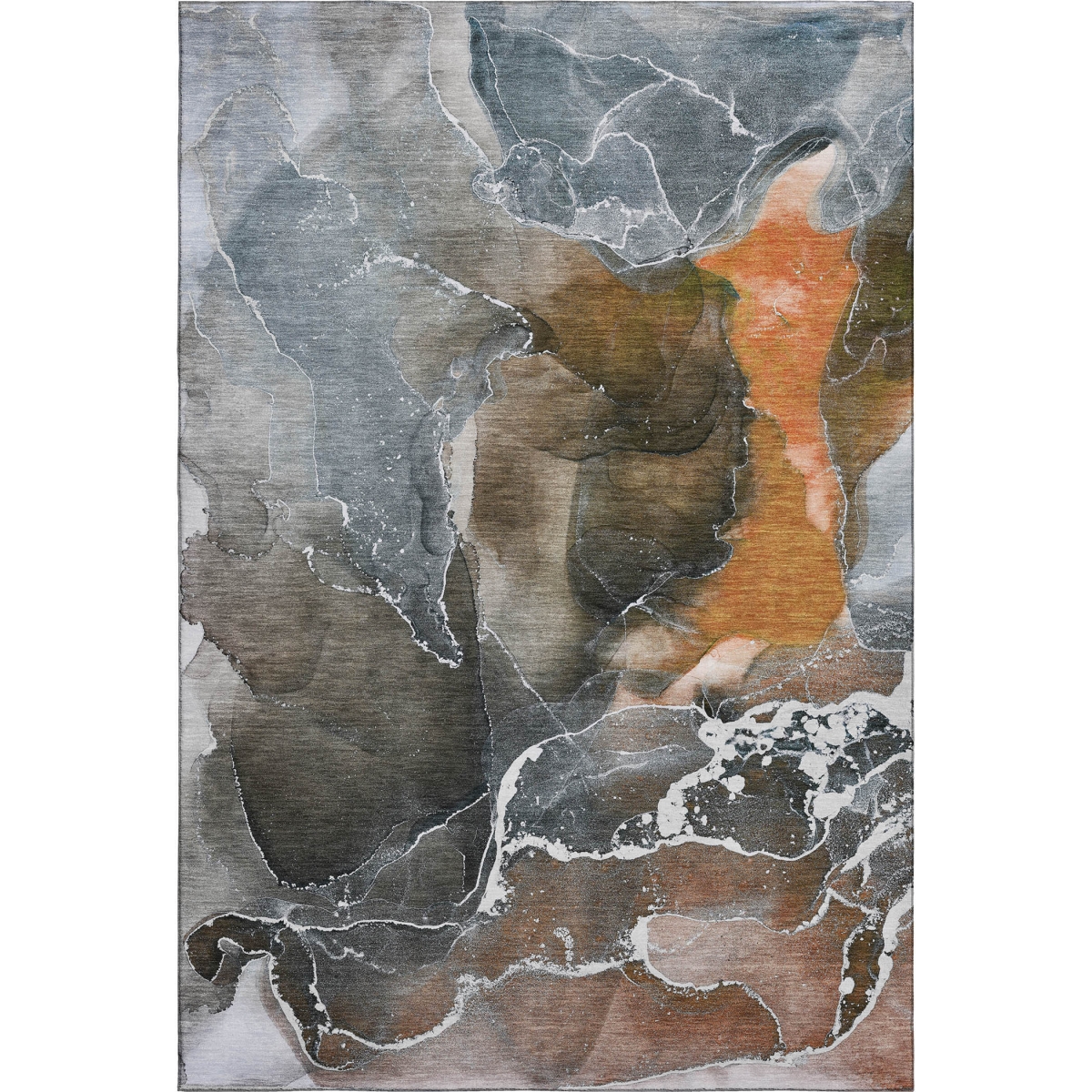 646688 5 x 8 ft. Orange & Charcoal Abstract Washable Machine Made Rectangle Area Rug with UV Protection