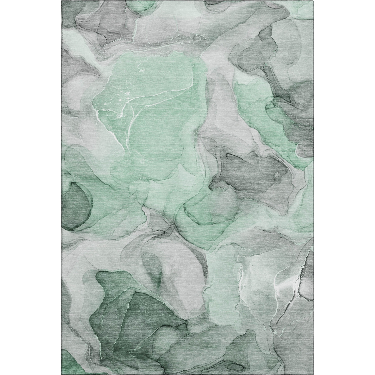 646717 3 x 5 ft. Green, Gray & Ivory Abstract Transitional Washable Machine Made Rectangle Area Rug with UV Protection