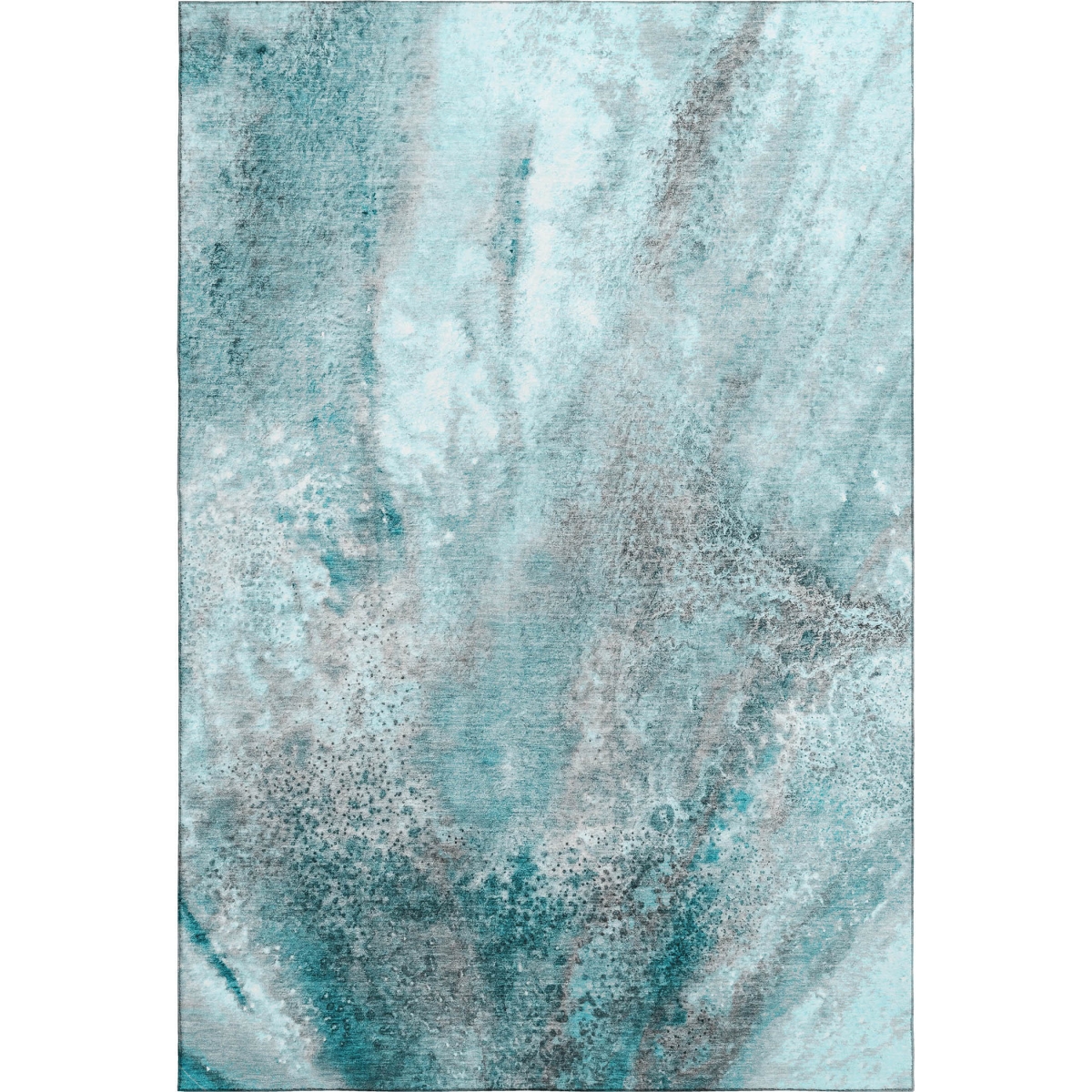 646805 3 x 5 ft. Teal & Ivory Abstract Contemporary Washable Machine Made Rectangle Area Rug with UV Protection