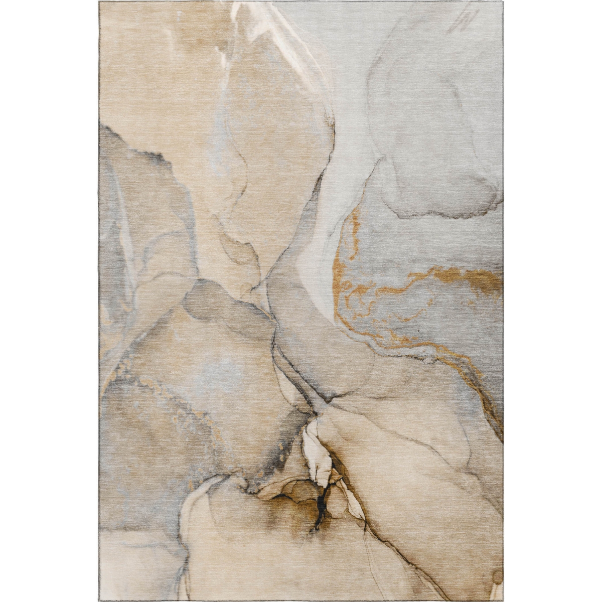646811 3 x 5 ft. Beige Brown & Ivory Abstract Washable Machine Made Rectangle Area Rug with UV Protection