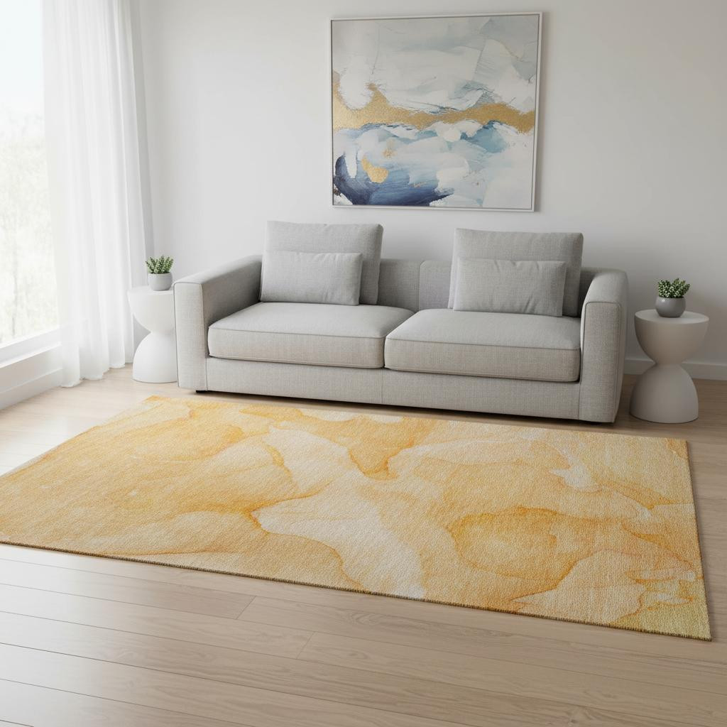 646944 5 x 8 ft. Orange & Ivory Abstract Transitional Washable Machine Made Rectangle Area Rug with UV Protection
