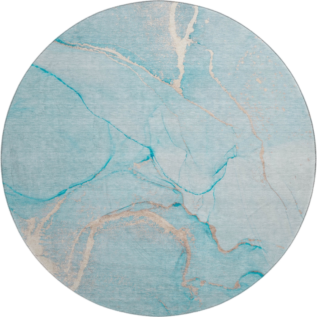 646969 8 ft. Teal & Ivory Abstract Transitional Washable Round Area Rug with UV Protection