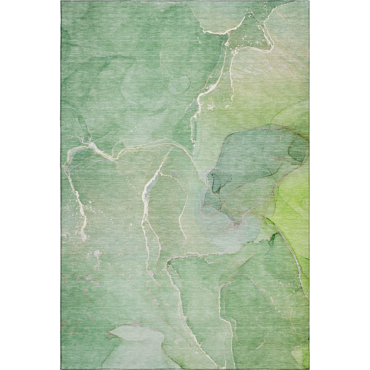 646979 3 x 5 ft. Green & Ivory Abstract Transitional Washable Machine Made Rectangle Area Rug with UV Protection