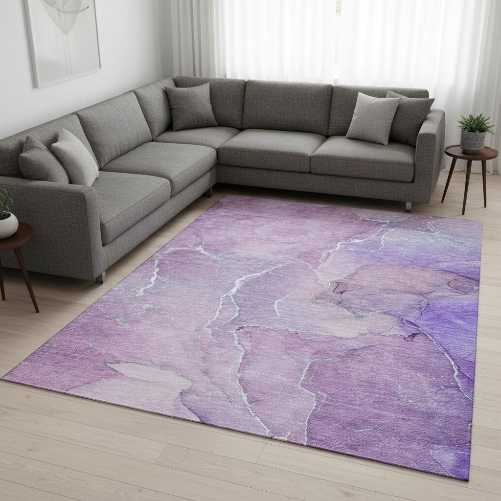 646989 9 x 12 ft. Purple & Ivory Abstract Transitional Washable Machine Made Rectangle Area Rug with UV Protection
