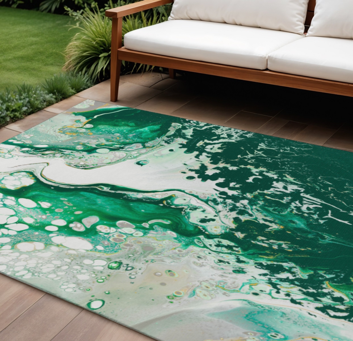643503 9 x 12 ft. Green & Ivory Abstract Washable Contemporary Indoor & Outdoor Rectangle Area Rug