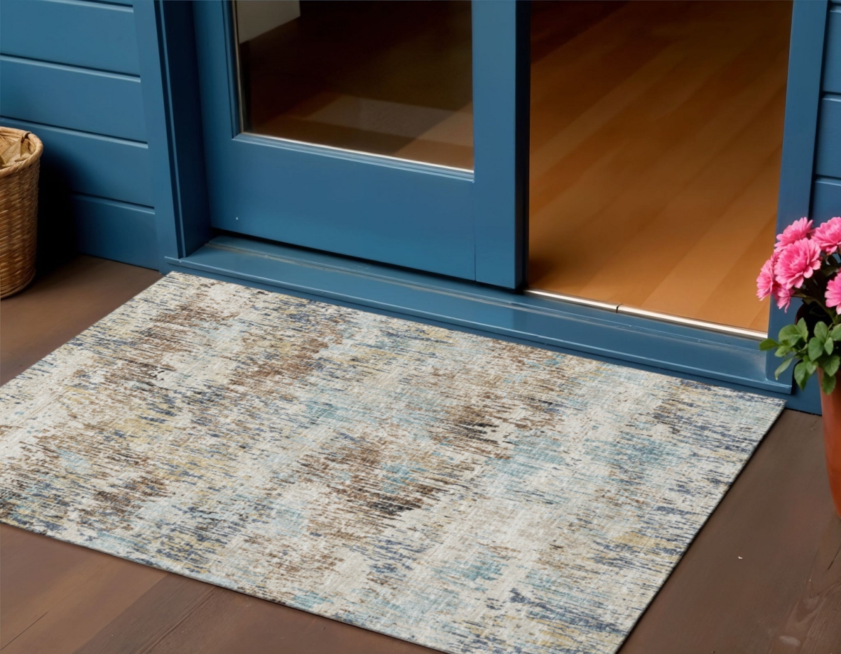 643577 3 x 5 ft. Midnight Ivory & Beige Abstract Washable Transitional Indoor & Outdoor Rectangle Area Rug