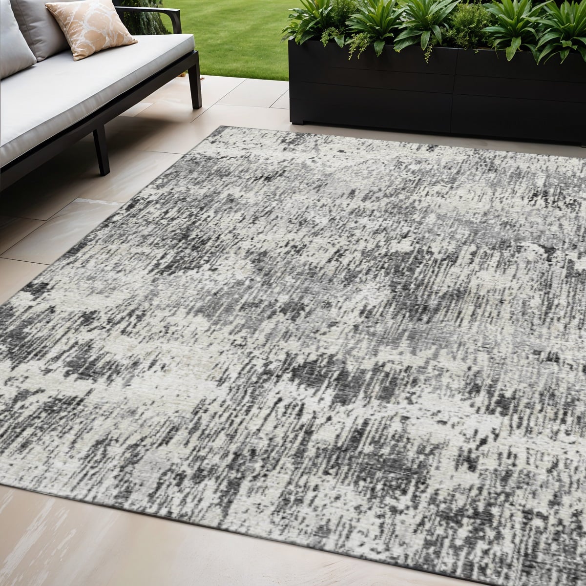 643584 5 x 8 ft. Gray Brown & Ivory Abstract Washable Transitional Indoor & Outdoor Rectangle Area Rug