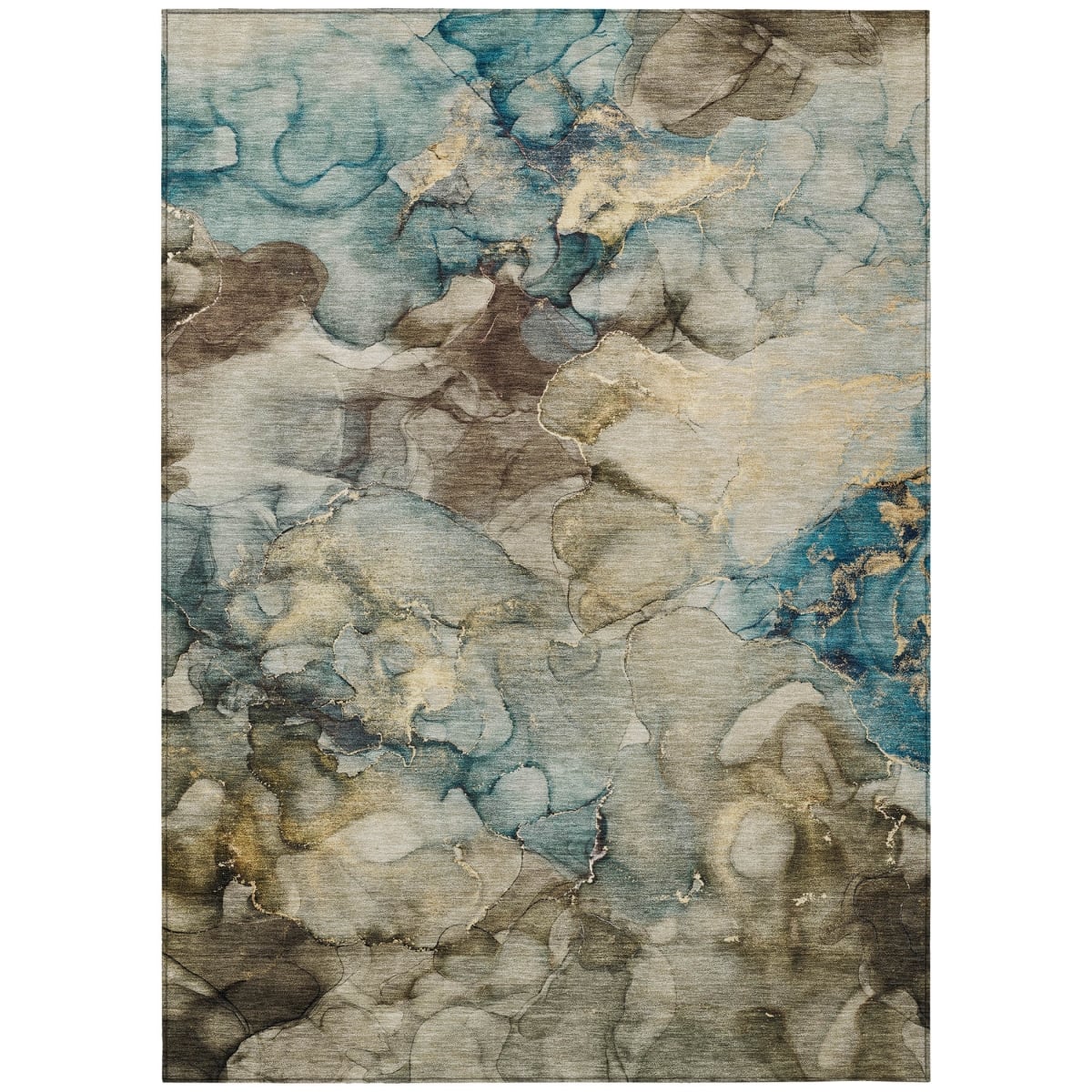 629270 5 x 8 ft. Brown & Teal Blue Abstract Washable Transitional Indoor & Outdoor Rectangle Area Rug