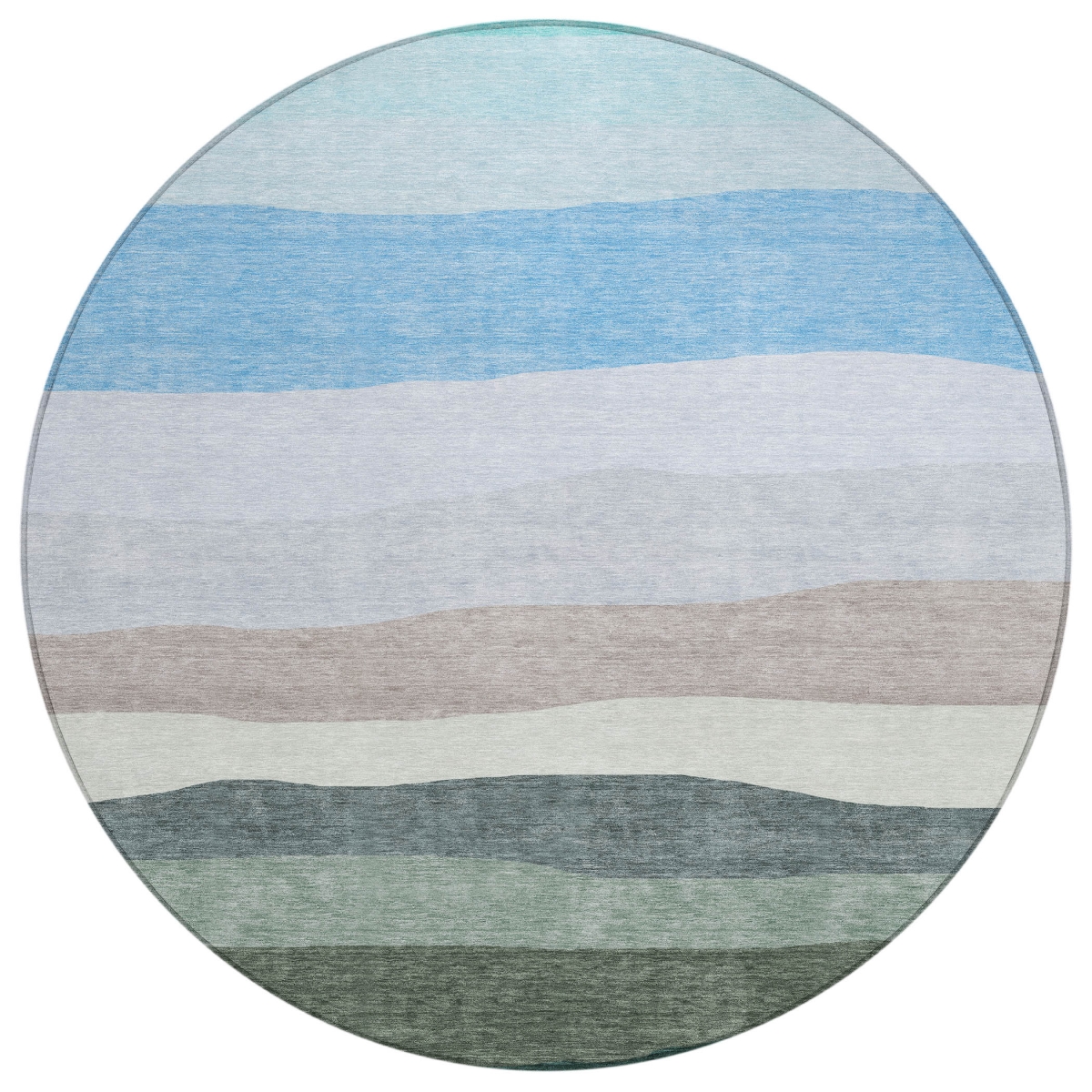 629403 8 ft. Green Blue & Gray Striped Washable Transitional Indoor & Outdoor Round Area Rug