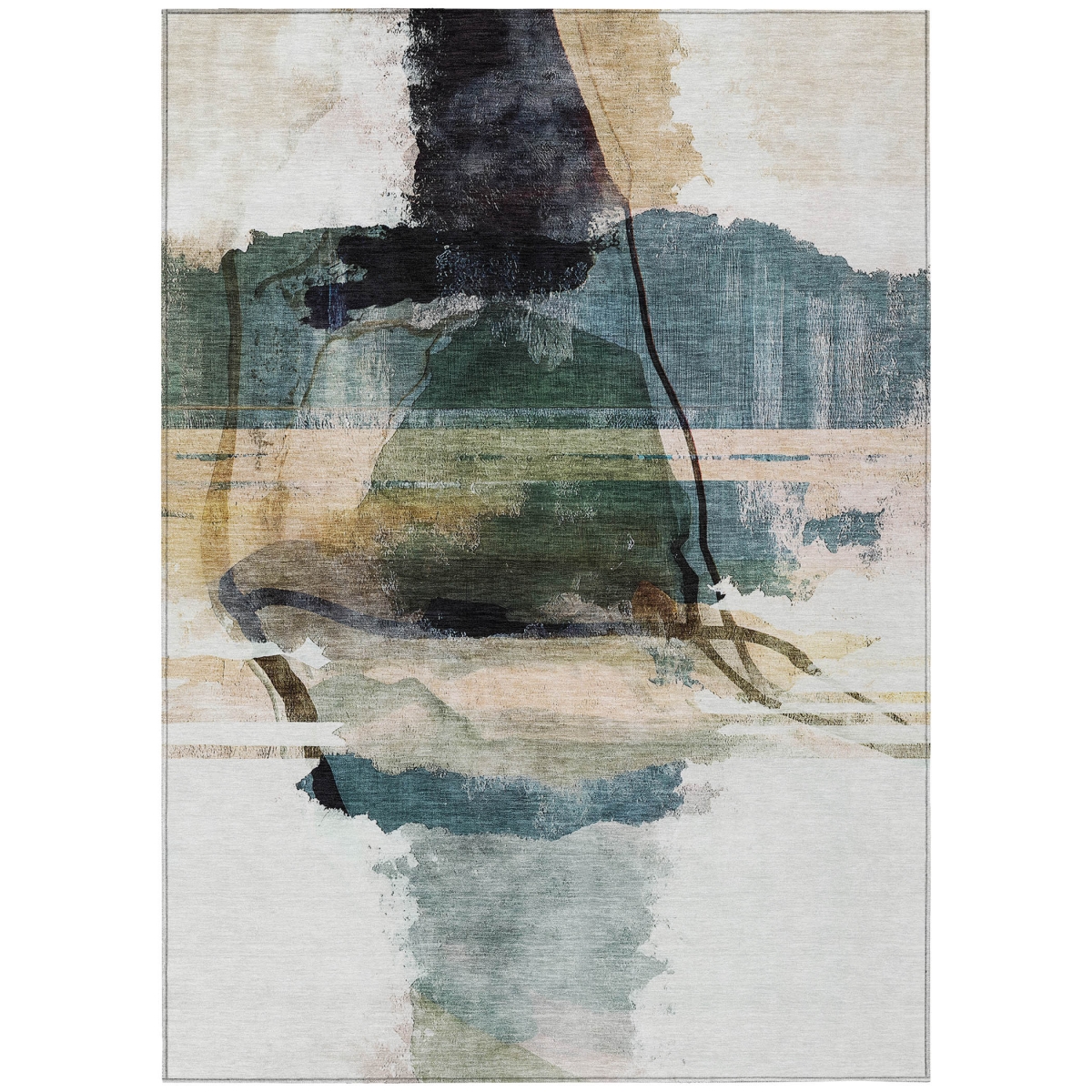 629768 5 x 8 ft. Green & Ivory Abstract Washable Transitional Indoor & Outdoor Rectangle Area Rug