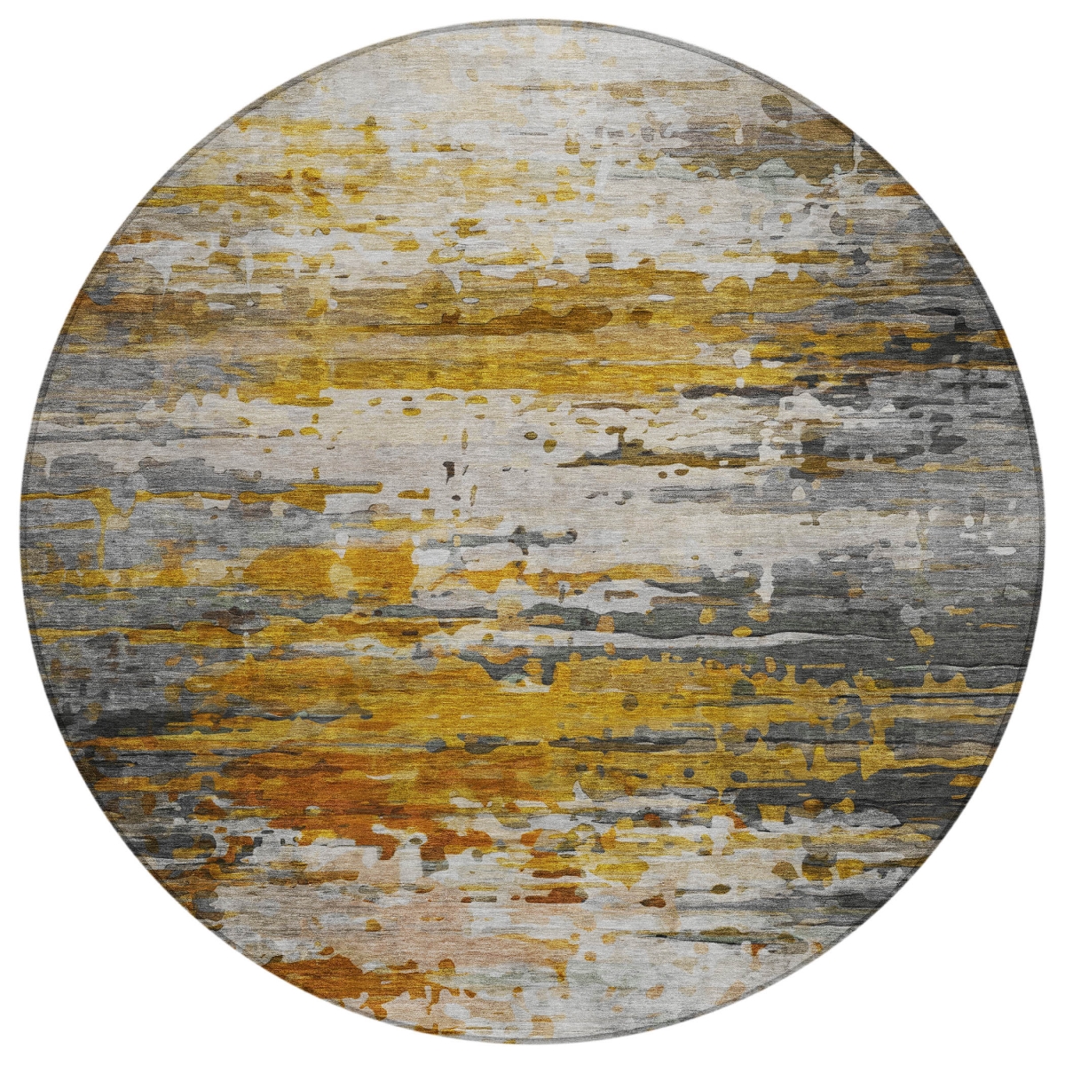 629799 8 ft. Copper & Gray Abstract Washable Transitional Indoor & Outdoor Round Area Rug