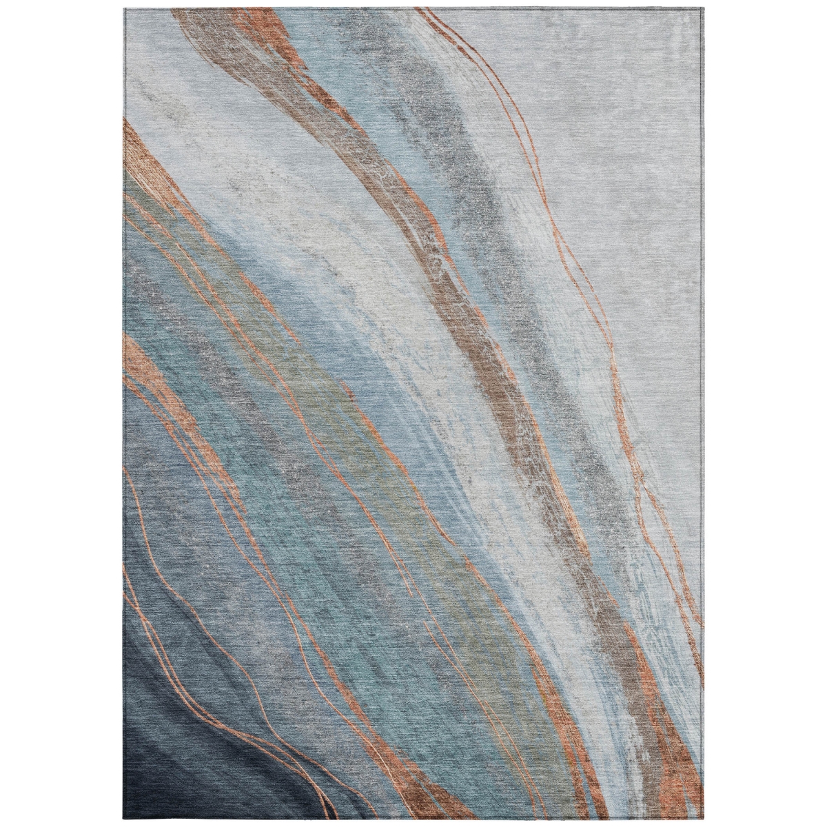 629882 10 x 14 ft. Blue & Copper Abstract Washable Transitional Indoor & Outdoor Rectangle Area Rug