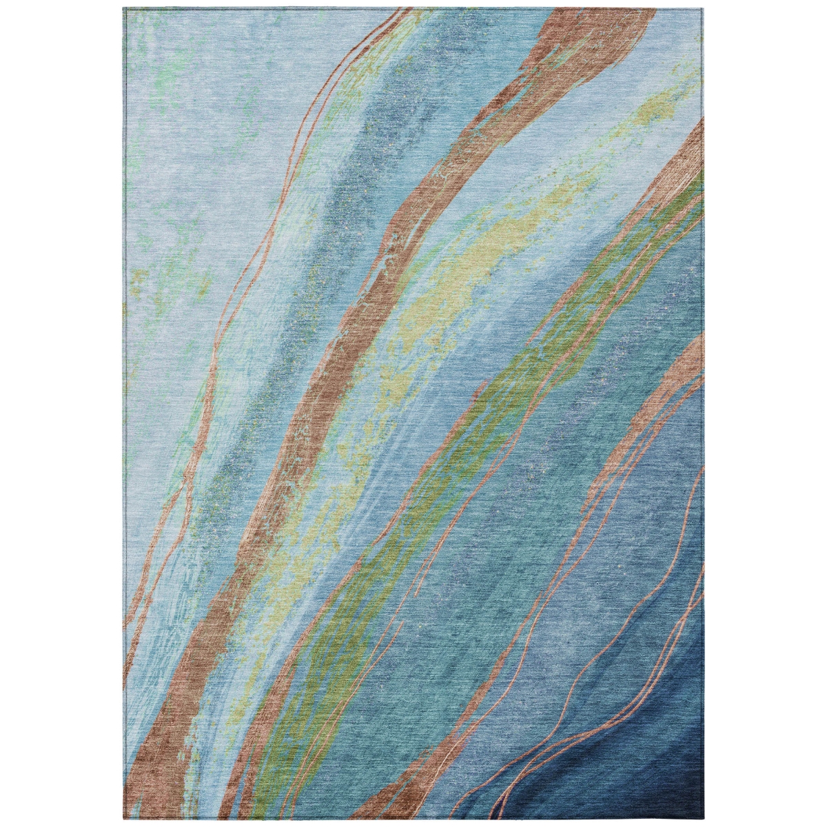 629910 8 x 10 ft. Blue Copper & Green Abstract Washable Transitional Indoor & Outdoor Rectangle Area Rug