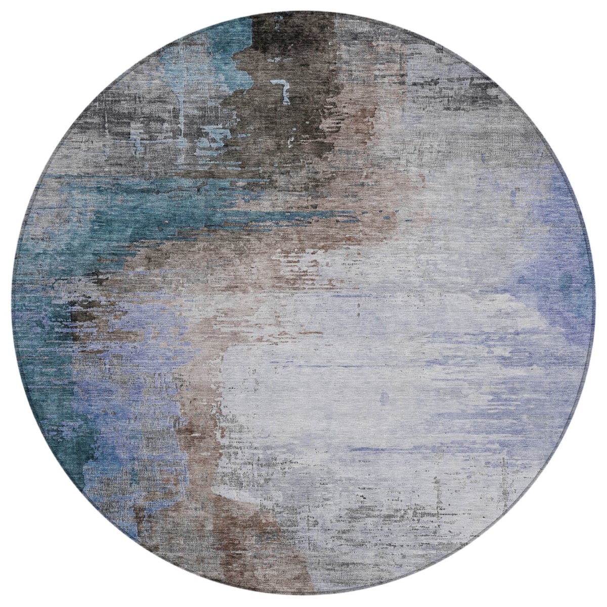 629993 8 ft. Brown Lavender & Taupe Abstract Washable Transitional Indoor & Outdoor Round Area Rug