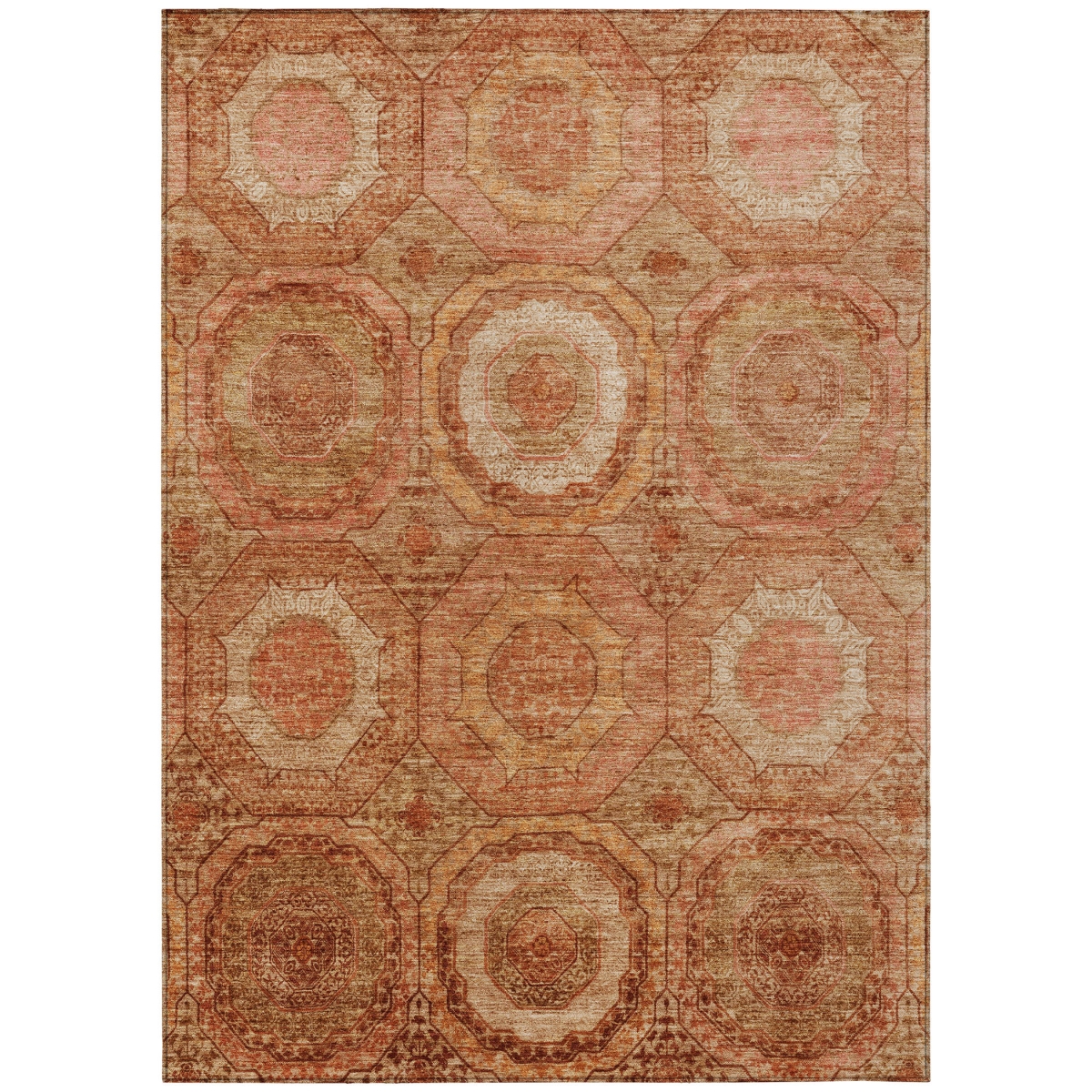 630229 9 x 12 ft. Terra Cotta Copper & Peach Geometric Washable Transitional Indoor & Outdoor Rectangle Area Rug