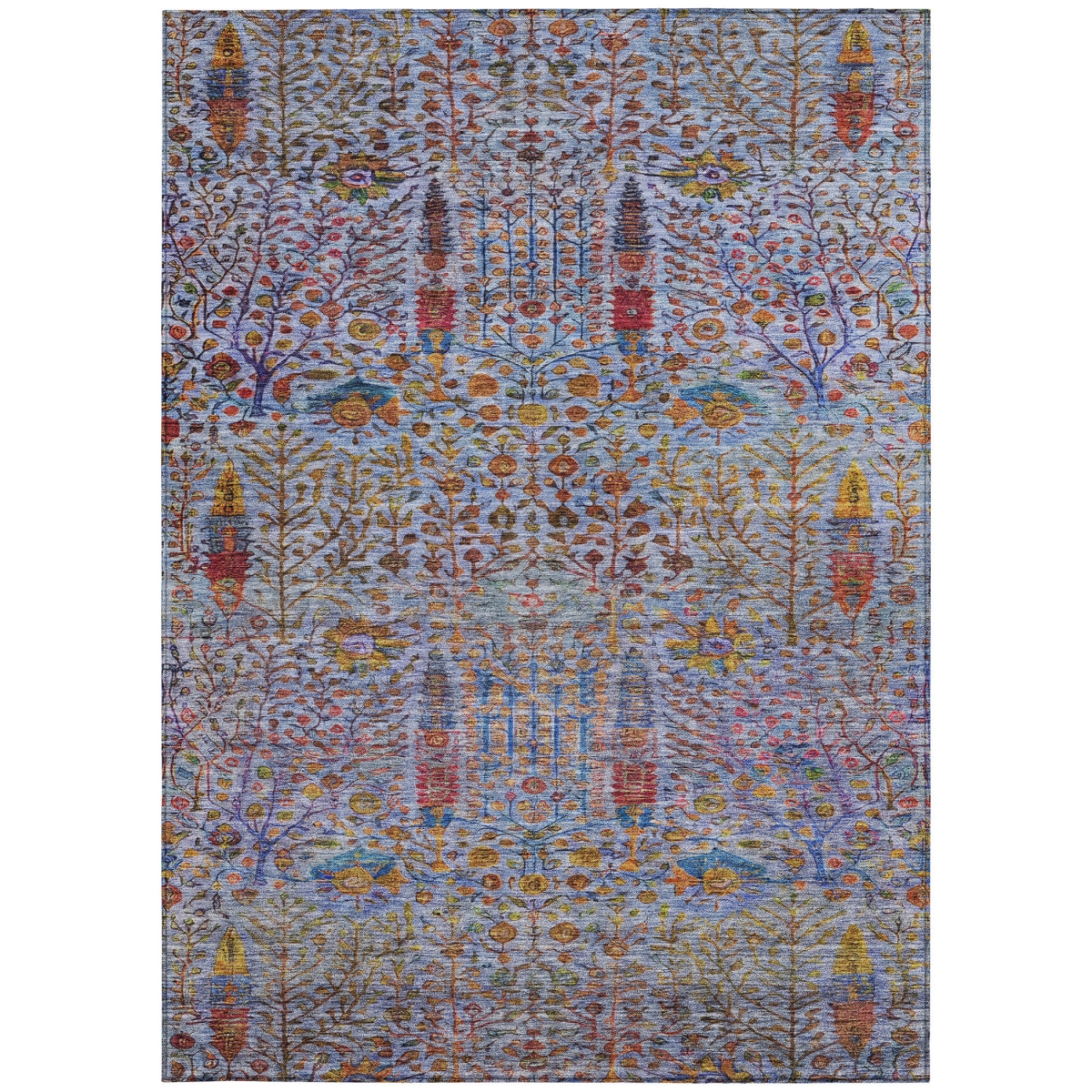 630298 5 x 8 ft. Blue Red & Gold Floral Washable Transitional Indoor & Outdoor Rectangle Area Rug