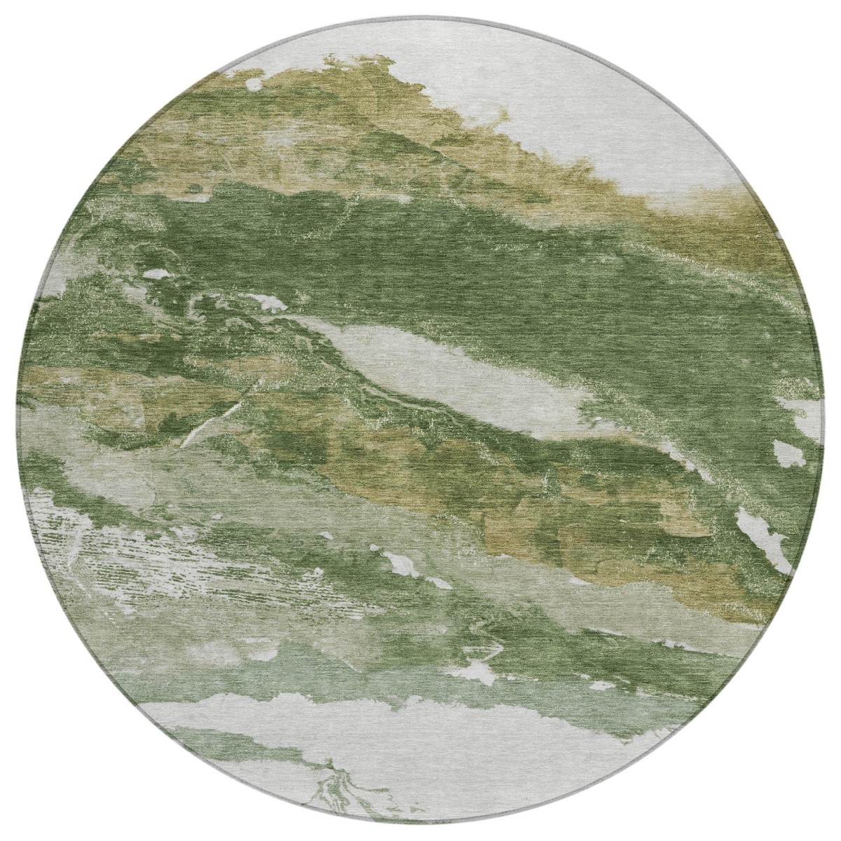 630341 8 ft. Green & Silver Abstract Washable Transitional Indoor & Outdoor Round Area Rug