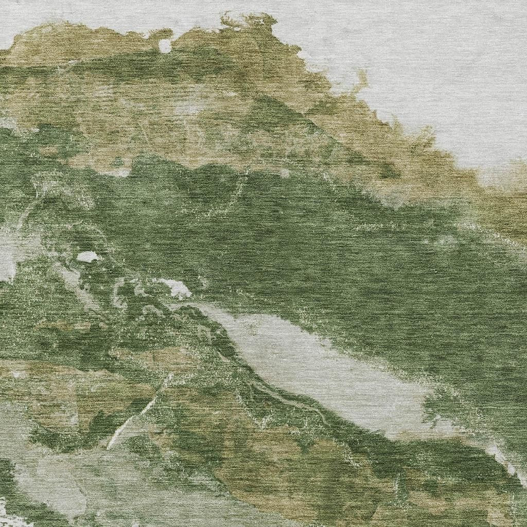 630342 8 x 10 ft. Green & Silver Abstract Washable Transitional Indoor & Outdoor Rectangle Area Rug