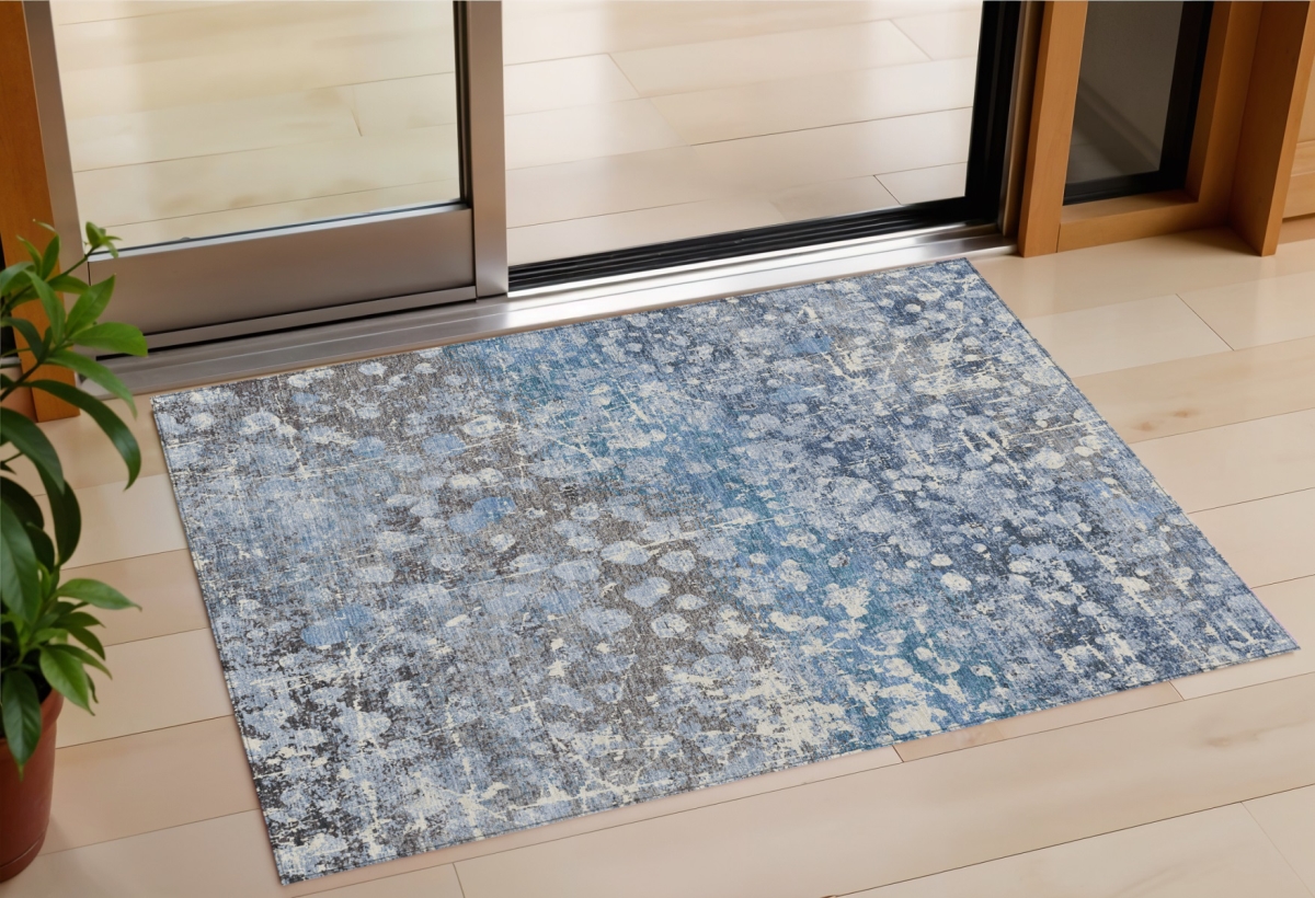 631945 3 x 5 ft. Blue & Gray Abstract Washable Transitional Indoor & Outdoor Rectangle Area Rug