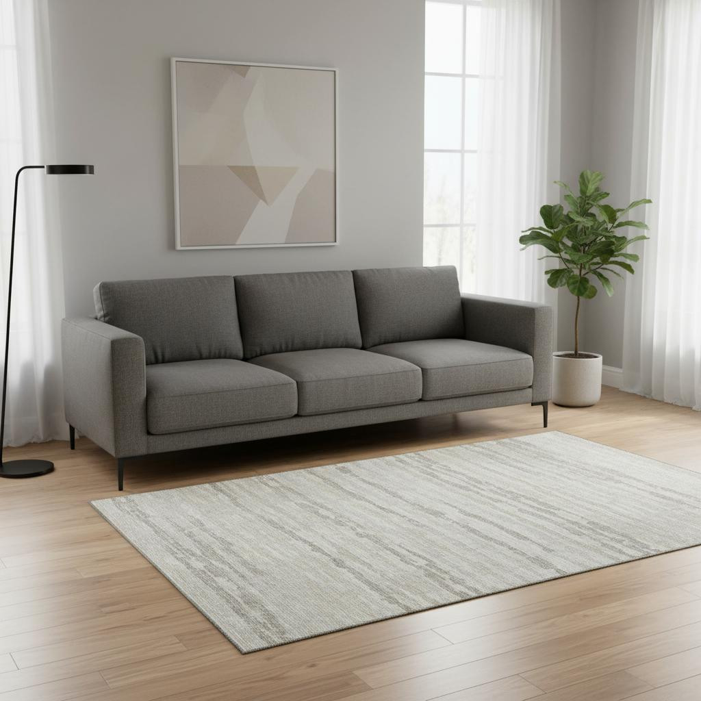 644031 5 x 8 ft. Khaki & Ivory Striped Transitional Washable Machine Made Rectangle Area Rug with UV Protection