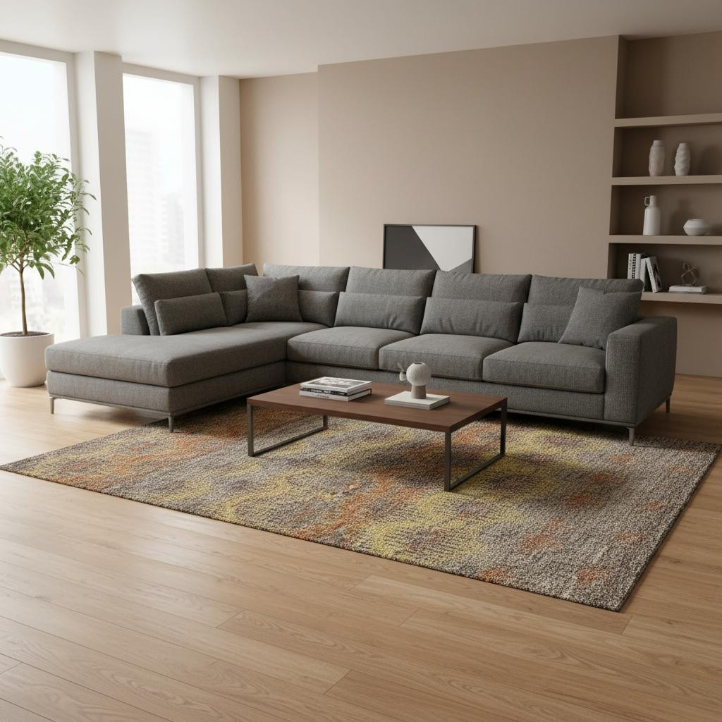 644172 8 x 10 ft. Burnt Sienna Gold & Gray Abstract Washable Machine Made Rectangle Area Rug with UV Protection