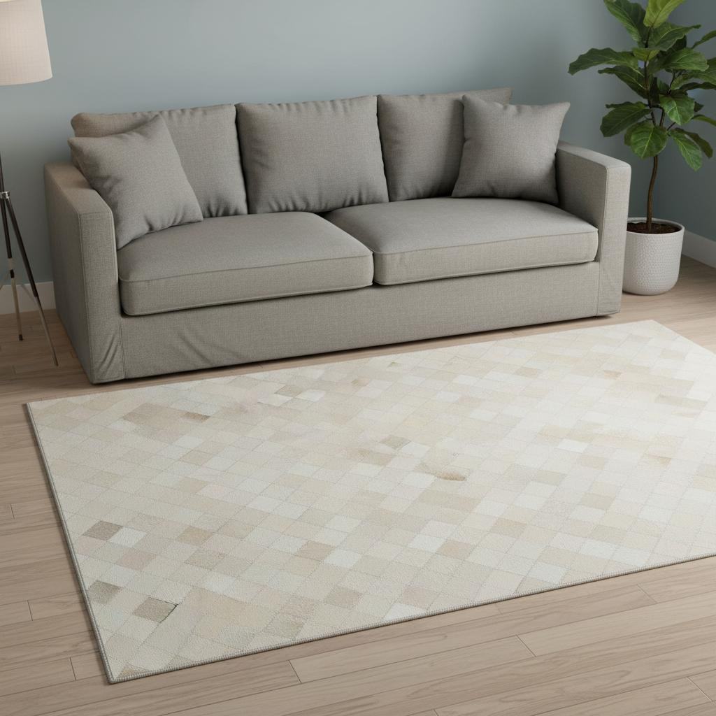 644642 5 x 8 ft. Ivory & Gray Geometric Lodge Washable Machine Made Rectangle Area Rug with UV Protection