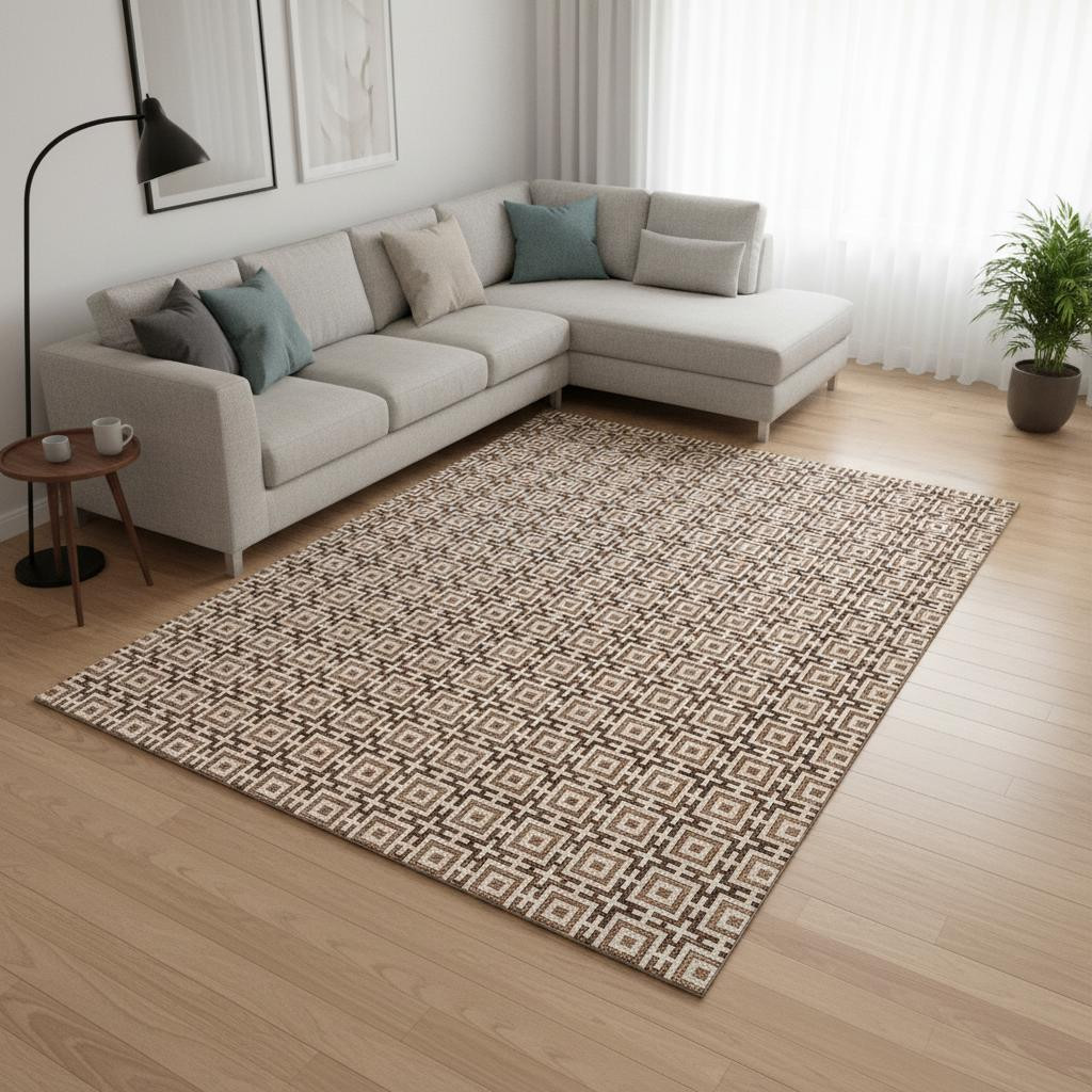 645252 9 x 12 ft. Rust & Beige Geometric Transitional Washable Machine Made Rectangle Area Rug with UV Protection
