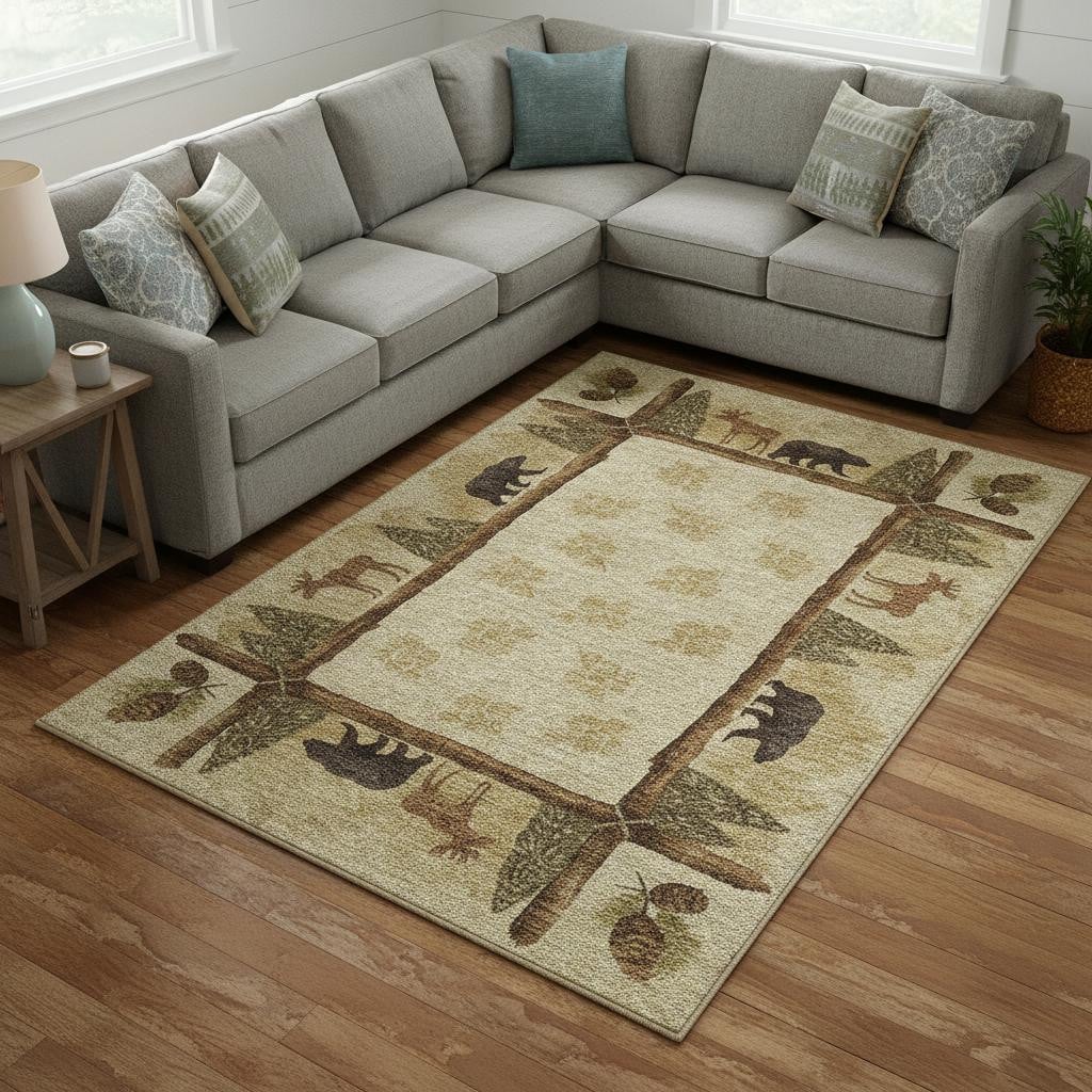 645337 10 x 14 ft. Brown, Beige & Rust Animal Print Lodge Washable Machine Made Rectangle Area Rug with UV Protection