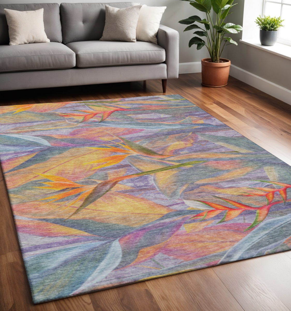 646387 5 x 8 ft. Rainbow & Ivory Geometric Island Washable Machine Made Rectangle Area Rug with UV Protection