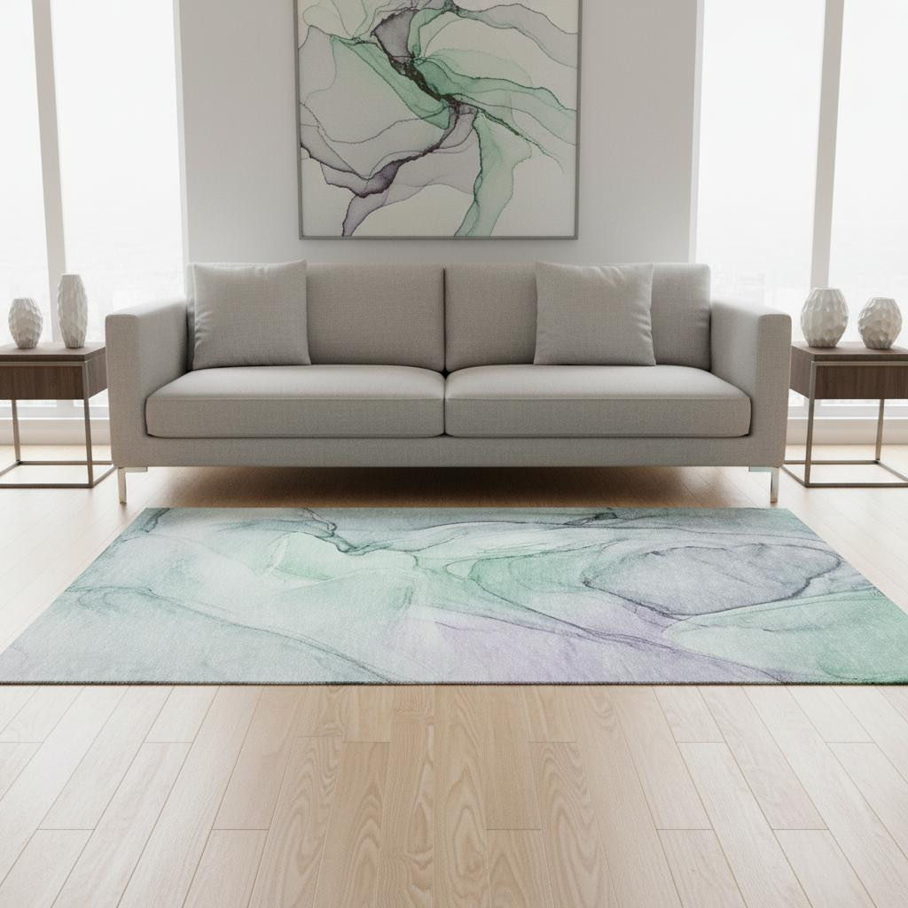 646610 5 x 8 ft. Blue & Green Abstract Washable Machine Made Rectangle Area Rug with UV Protection
